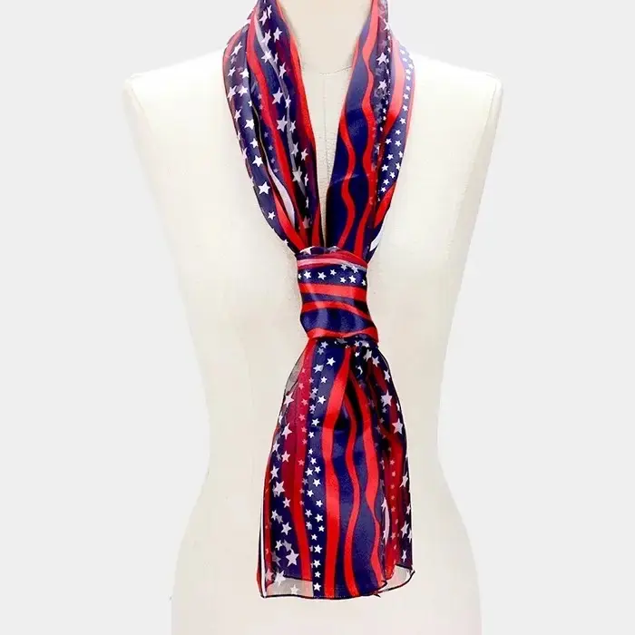 Stars n Stripes Scarf - Patriotic Red White and Blue Design for Women's Fashion Accessories