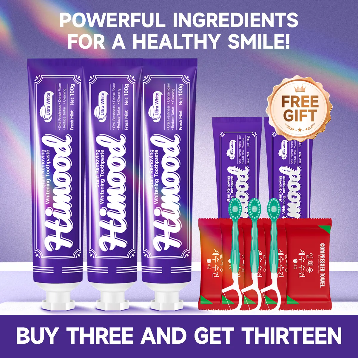 Himood Botanical Fusion Gentle Whitening Toothpaste 100g - Natural Extracts for Soothing Care & Gum Strengthening - Deep Cleaning & Stain Removal - Buy 3 Get 13 Free Gifts