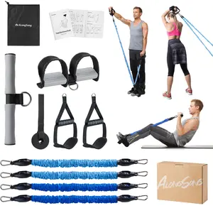 AlongSong Sit up Assistance Band Ab Training Pedal Resistance Bands Set(25-130lbs): Fitness Pedal Bands+Door Anchor Kit+2-in-1 Handles/Ankle Straps, Muscle Exercise Equipment for Ab&Core&Arm&Leg Stretch, Sit-up Booster for Home Gym Office Workout