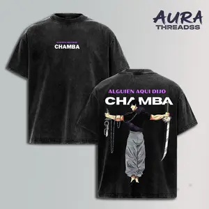 Toji Fushiguro Anime Graphic T-Shirt - Alguien Aqui Dijo Chamba Vintage Acid Wash Oversized Tee, Premium Heavyweight Cotton Streetwear, Retro Jujutsu Inspired Apparel for Men & Women