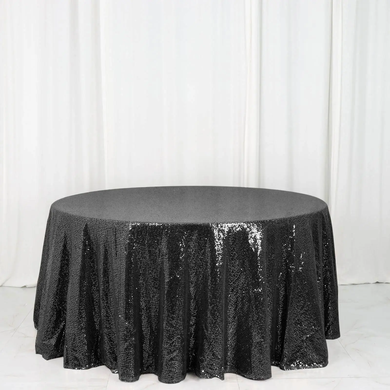 Seamless Black 120" Sequin Round Tablecloth, Household Textile for Decoration, Anniversary Events
