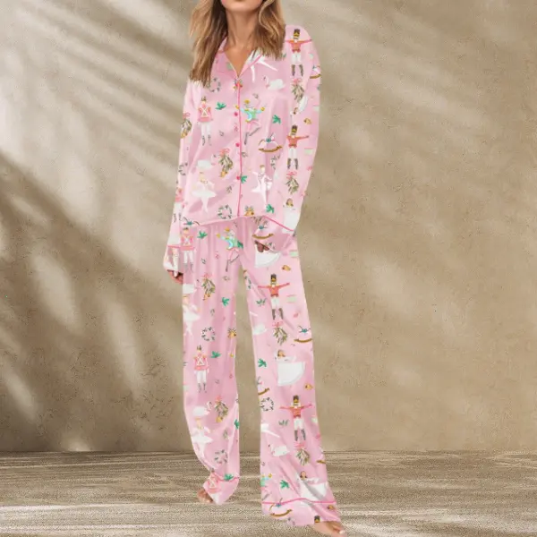 Pink Nutcracker Ballet Pajama Set for Women - Charming Sleepwear Featuring Delightful Ballet Prints, Perfect for Dance Lovers