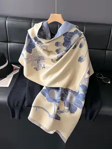 Elegant Floral Pattern Bird Fringe Tassel Accents Scarf, Warm Thick Material Cozy Wrap for Fall & Winter, Fashion Accessory for Women and Girls
