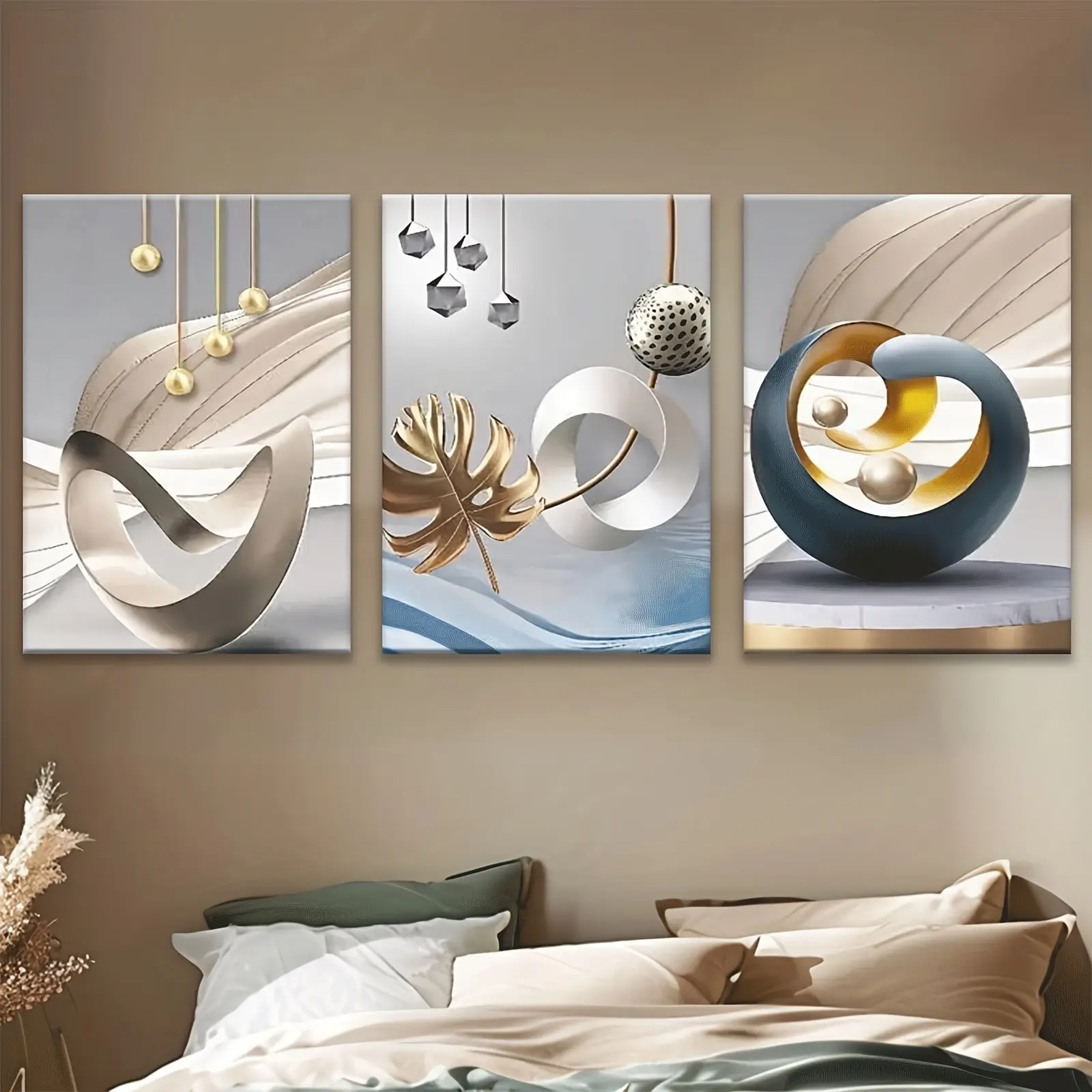 3-Piece Framed Contemporary Art Prints - Artistic Wooden Frame Canvas Artwork, Modern Abstract Design Wall Decor for Home Living Room Bedroom