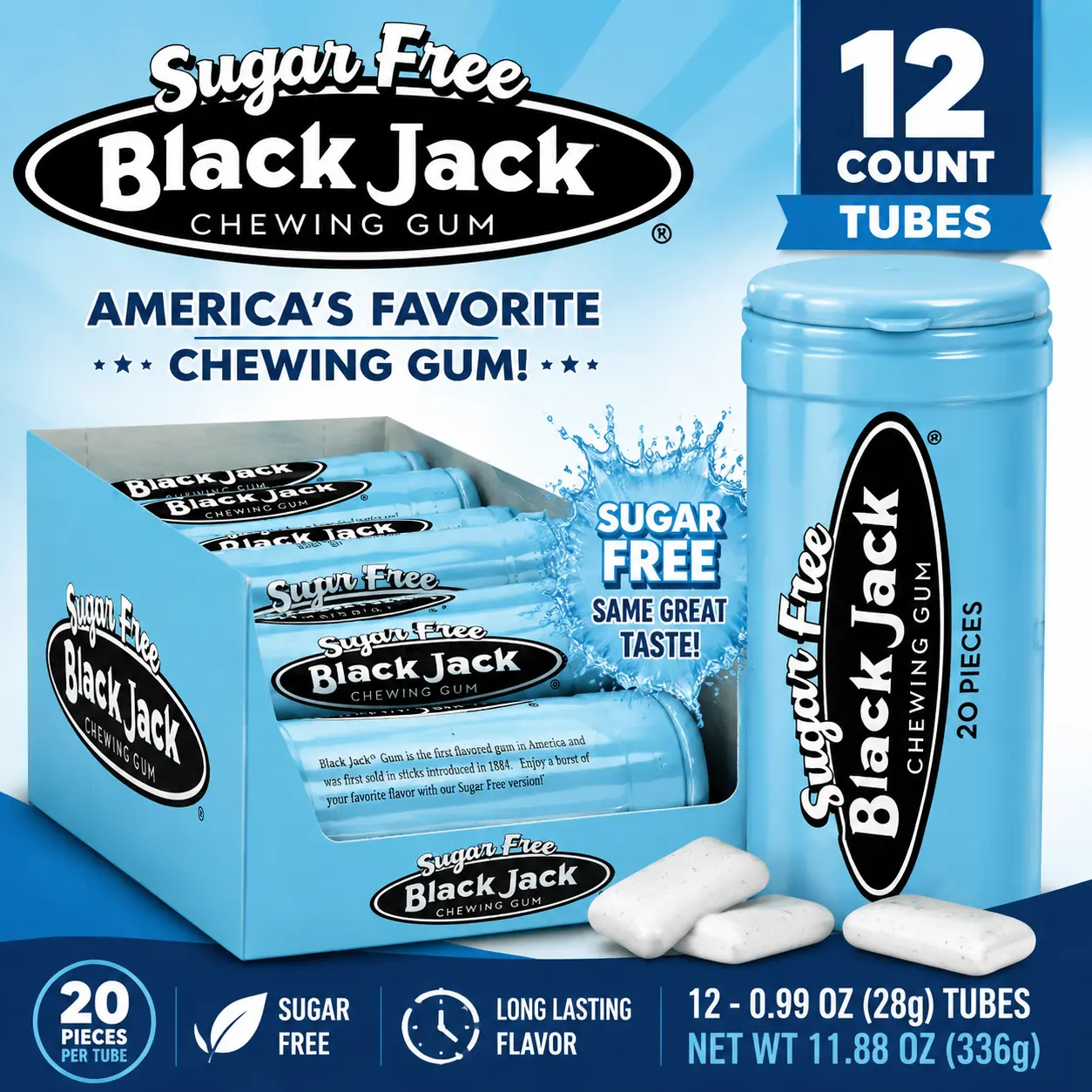 Gerrit Black Jack Sugar Free Gum 12 Count Tubes  Classic Anise Flavored Chewing Gum | Sugar Free Retro Gum for Everyday Enjoyment