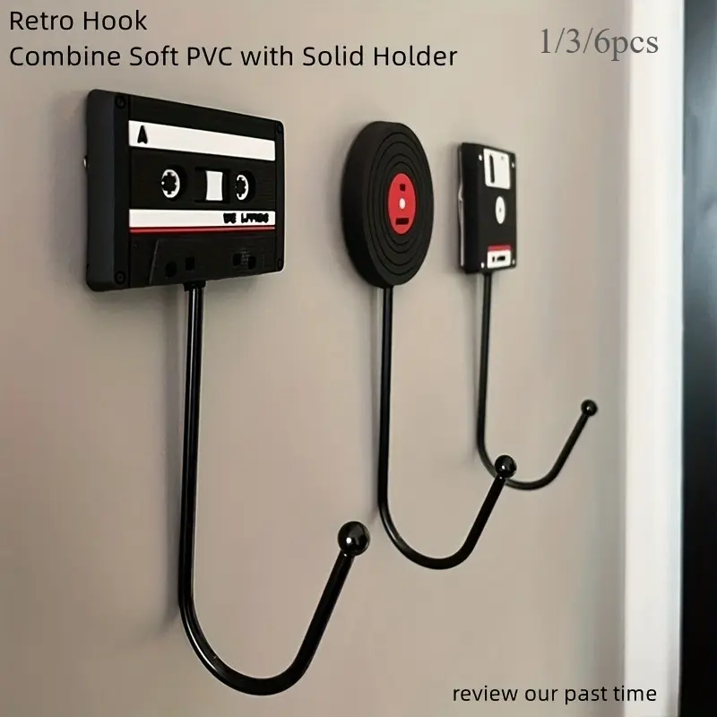 1/3/6pcs Retro-Style Tape Shape Nail-Free Convenient Hanger - Hang Your Backpack, Headset, Stationery & More - Perfect For Office Cubicles, Studies, Esports & Gaming Rooms!