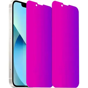 2 Pack Anti-Blue Privacy Tempered Glass for iPhone 13 Pro/iPhone 13 /iPhone 14/iPhone 16e Anti-Spy Screen Protector Film Electroplated Gradient Colorful 6.1 inch