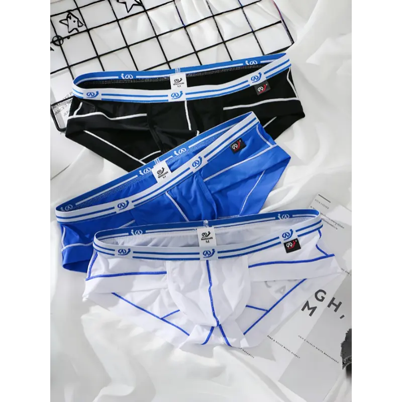 Men's Low-Rise Briefs 3-Pack - Menswear, Comfy Fit, Big U Convex Pouch, 90% Polyamide 10% Spandex, Medium Stretch, Solid Color, Knit Fabric, 160gsm, Assorted Colors