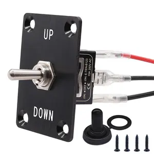 Boat Trim Momentary Rocker Toggle Switch 3 Pin 3 Position (ON)/Off/(ON) Up Down Switch with Panel, Waterproof Cap and Wire for Boat Marine RV 12V 15A