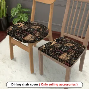 2/4/6pcs Vintage Gothic Occult Print Elastic Restaurant Chair Seat Cover,Dining theme, Dining Chair Slipcover, Detachable Washable Cushion Seat Cover Protective Cover Suitable for Restaurant Living Room Office Home Decoration.