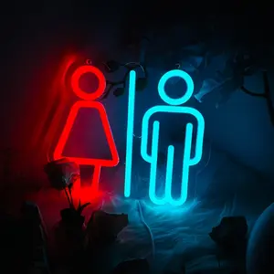 Red & Blue Toilet Neon Sign | Neon Accent Lights, USB Powered, Modern Wall Decor, Durable Plastic | Bathroom Decor for Restrooms, Supermarkets, Offices, Cafes, and More