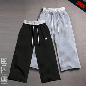 Men's Star Print Work Pants - Beige Loose Straight Fit Comfortable Long Pants for Daily Commute - Versatile Casual Style with Cargo-Style Modern Finesse Sweatpants Logo-Embroidered Grey