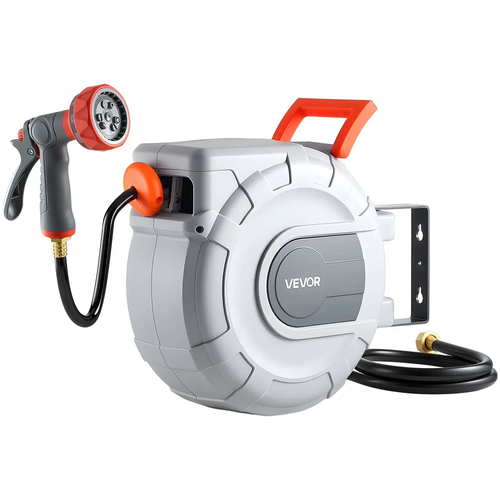 【summerfinds】VEVOR Retractable Garden Hose Reel, 1/2 in x 50 ft, Wall Mounted Hose Reel with 9-Function Sprayer Nozzle and 180° Swivel Bracket, Any Length Lock, Automatic Slow Rewind System, for Garden Watering, Flexible Hose Reels, Hose Reel Reels