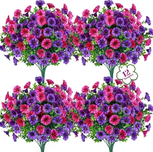 Der Rose 12 Bundles Artificial Petunias Flowers for Outdoors UV Resistant Spring Fake Morning Glory Flowers with Trumpet Blooms for Window Box Planter Filler Porch Patio Fence Decor Gift for Mom
