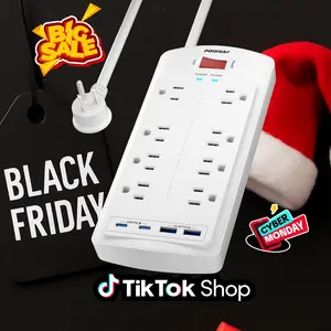 POWSAF Surge Protector Power Strip 5Ft Flat Plug with 8 Outlets 2 USB-C 20W Fast Charging 2 USB-A Ports 2700 Joules Chargeable White tiktokblackfriday