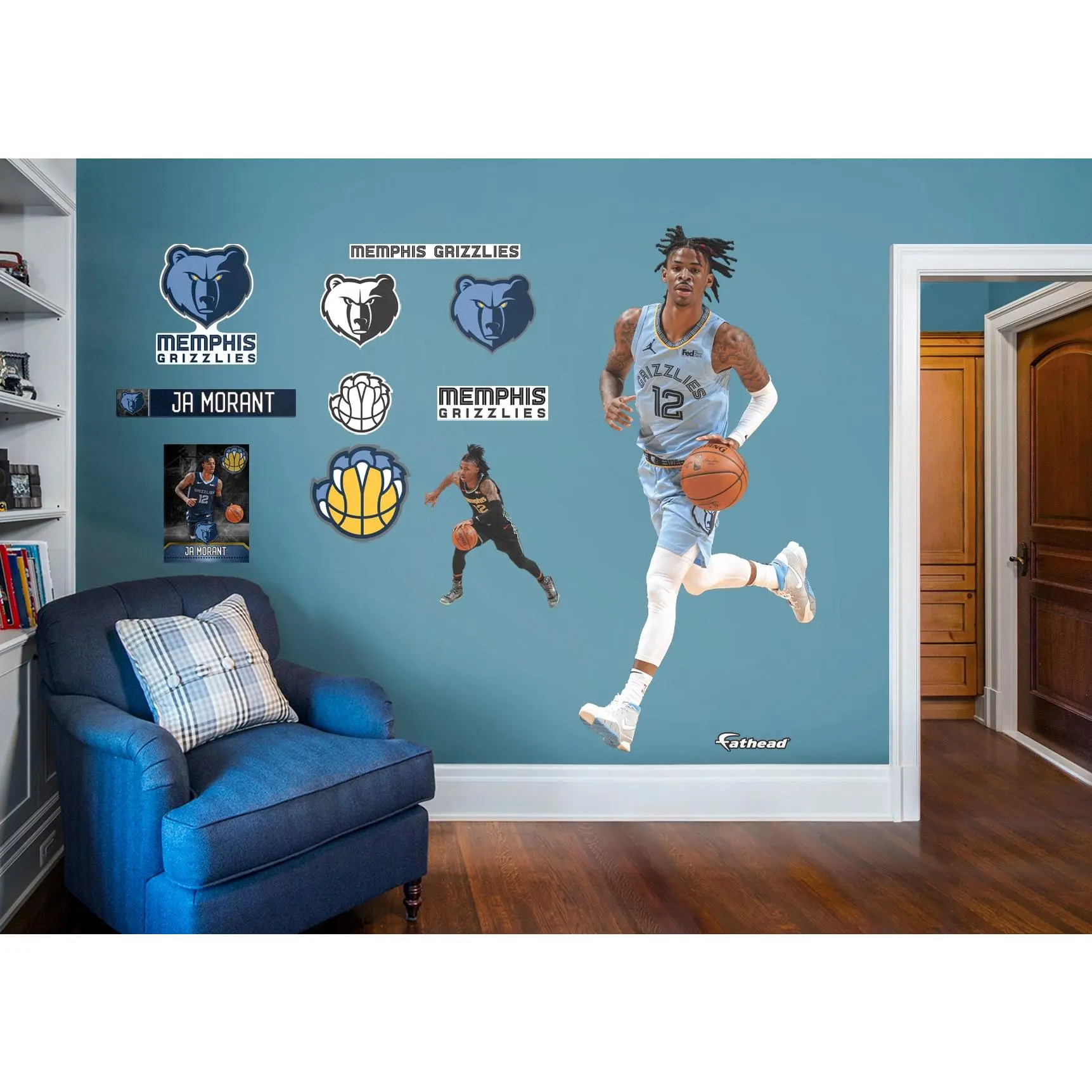 Official NBA Memphis Grizzlies Ja Morant #2 RealBig Collection Removable Reusable Vinyl Wall Decals - Fan Room Decor Stickers