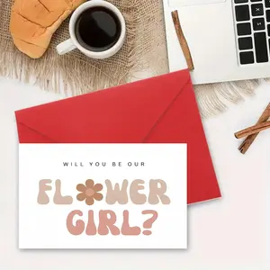 1pc Charming Flower Girl Wedding Greeting Card with Envelope – Pink & Yellow Floral Design, Perfect for Weddings, Engagements, Valentine’s Day, and Bridal Shower Favors, Bridesmaid Gifts