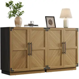 SICOTAS Sideboard Buffet Cabinet with Storage - Modern Farmhouse Credenza with Doors and Adjustable Shelves Fluted Kitchen Buffet Storage Cabinets Coffee Bar Cabinet