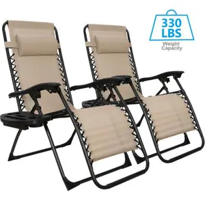 ZENSTYLE Set of 2 Zero Gravity Chairs Folding Lawn Chair Lounge Recliners with Cup Holder