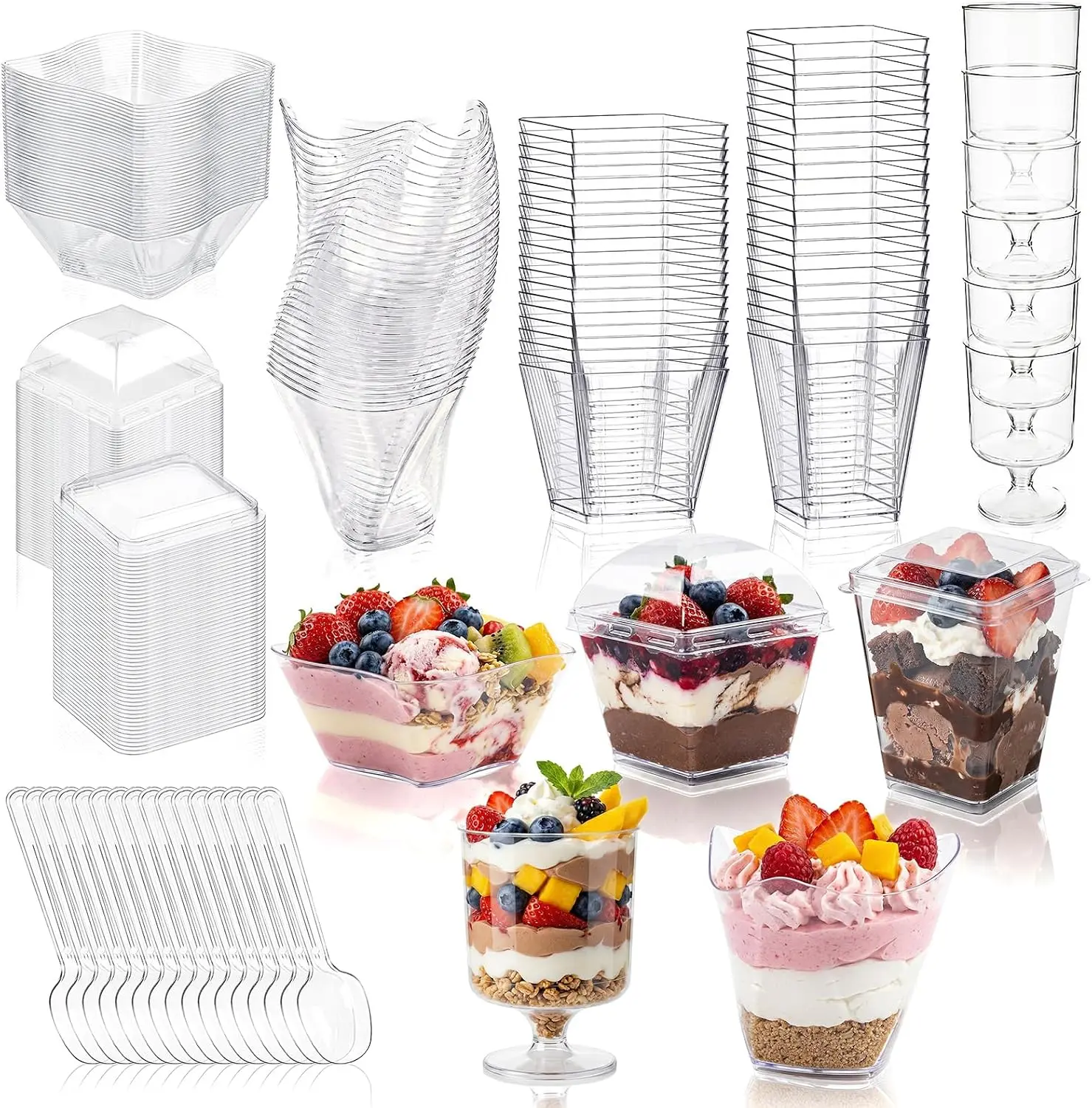 WELLIFE 460 Pack Dessert Cups,Dessert Cups with Lids and Spoons | Dessert Cups with Lids and Spoons For Party, Clear Plastic Cups for Pudding, Fruit, Mousse, Party Catering