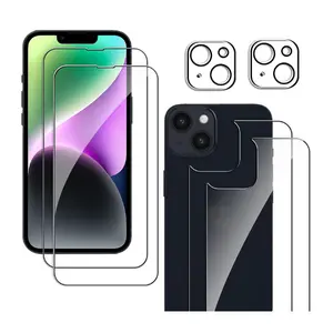 [6 Pack] Front and Back Screen Protector for iPhone 14 – 2x Front, 2x Back + 2x Camera Lens Protectors, 9H Tempered Glass with Install Tool