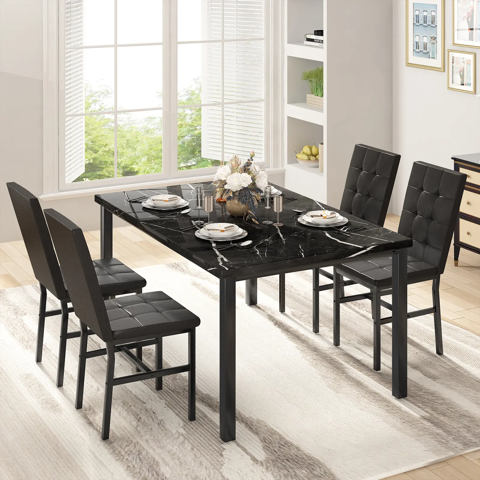 Recaceik 5-Piece Dining Room Table Set for 4 - Faux Marble Dinner Table & 4 Comfy Chairs - Small Breakfast Nook Table Set - Luxury & Durable Design Modern Ergonomic Living Room Furniture summervibes homemakeover