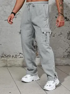 Men's Cargo Sweatpants Casual Fleece Joggers Loose Fit Open Bottom Athletic Pants with Pockets Machine Washable 100% Polyester Soft Stretch Fabric