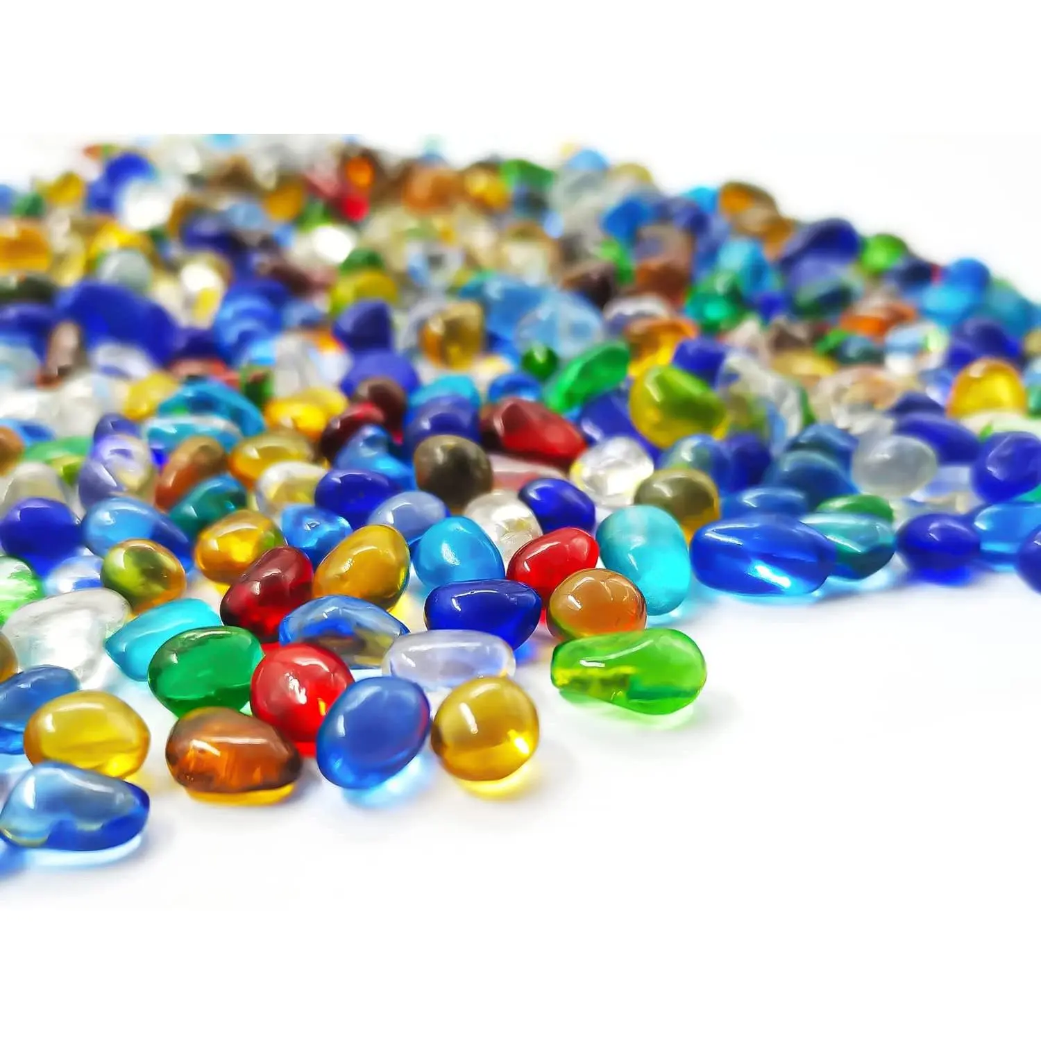 Colorful Clear Sea Glass Pebbles Aquarium Gravel, Small Irregular Glass Gems Stones Beads for Fish Tank, Garden Vase Filler and Fish Turtle Tank Decorations