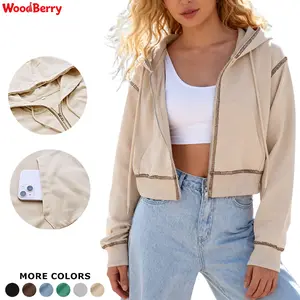 WoodBerry Women's Short Hooded Sweatshirt Y2K Colorblock Zip Pullover Top - Stylish Cropped Long Sleeve Jacket with Pockets - Fit Comfortable Cotton Material for Casual Outings,summervibes
