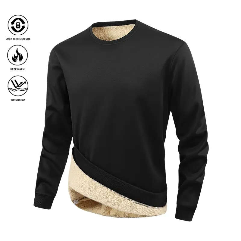 Fleece-lined crew neck sweatshirt for daily commuting and outdoor walking, used as a warm base layer