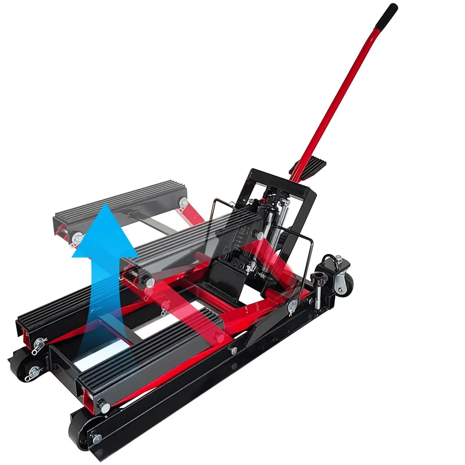 Gaomon 1500 LBS Capacity Hydraulic Motorcycle Lift Jack - Steel Bike/Powersports ATV/UTV Stand Hoist with 3-Position Safety Lock, Grease-Resistant, Rust-Resistant, Adjustable Height, Long Handle, Wheels, Striped Pads, Portable Lift Table, Red