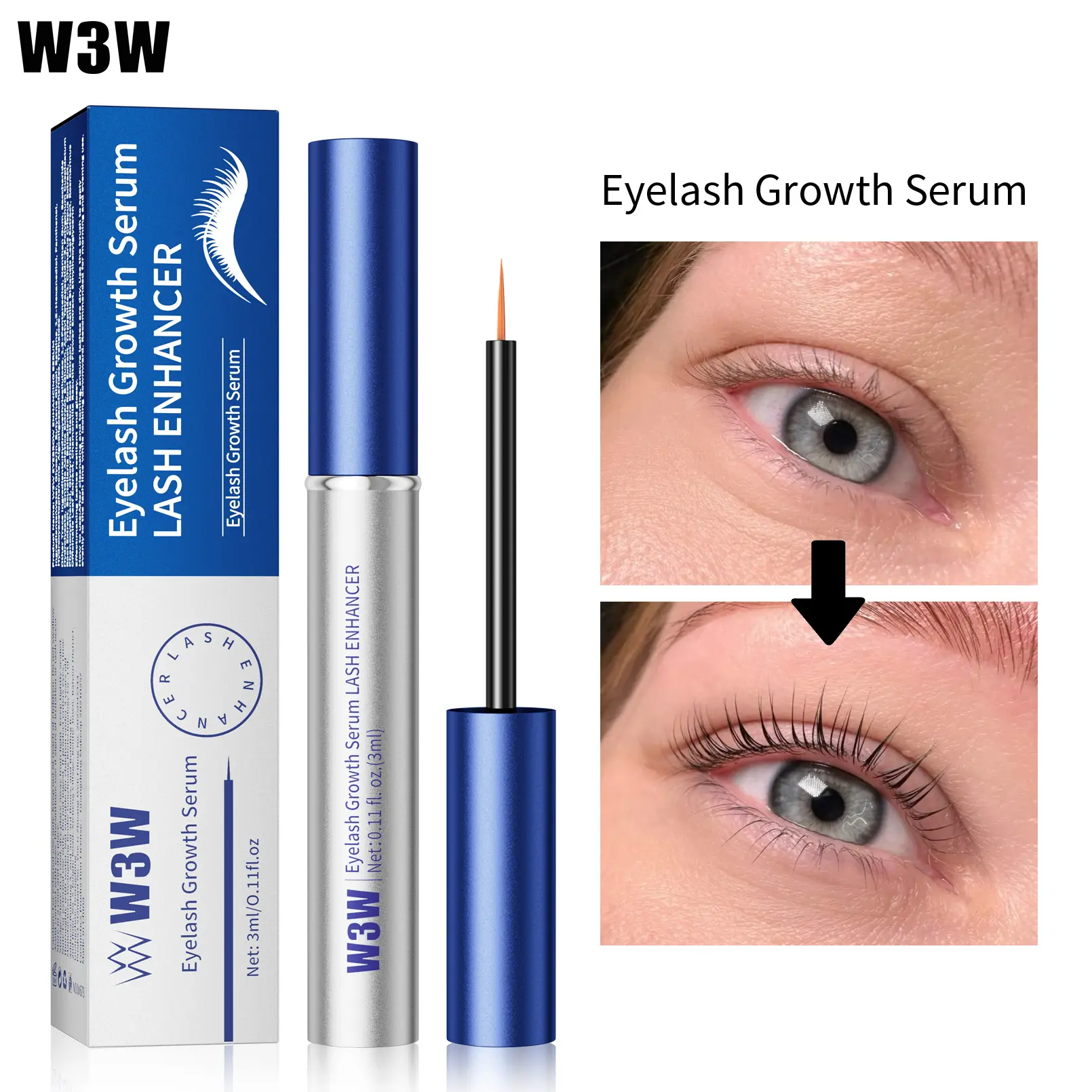 W3W Volumizing Eyelash Growth Serum - Lash Enhancer for Longer, Thicker Lashes, Naturally Derived, Vegan & Cruelty Free Treatment, 3 mL, Volume Lashes