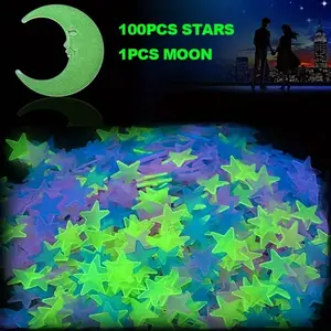 101pcs Glow-In-The-Dark Star Moon Stickers, Decorative Romantic Space Theme Wall Ceiling Decor, Modern Minimalist Home Decoration, Perfect Gift Choice