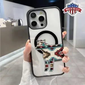 Magnetic Phone Case Supports Wireless Charging for iPhone 16 Pro Max 15 Plus 14 13 12 11 XR E XS Creative cow design Pattern Non-Yellowing Silicone Transparent Acrylic Drop Protective Cover.