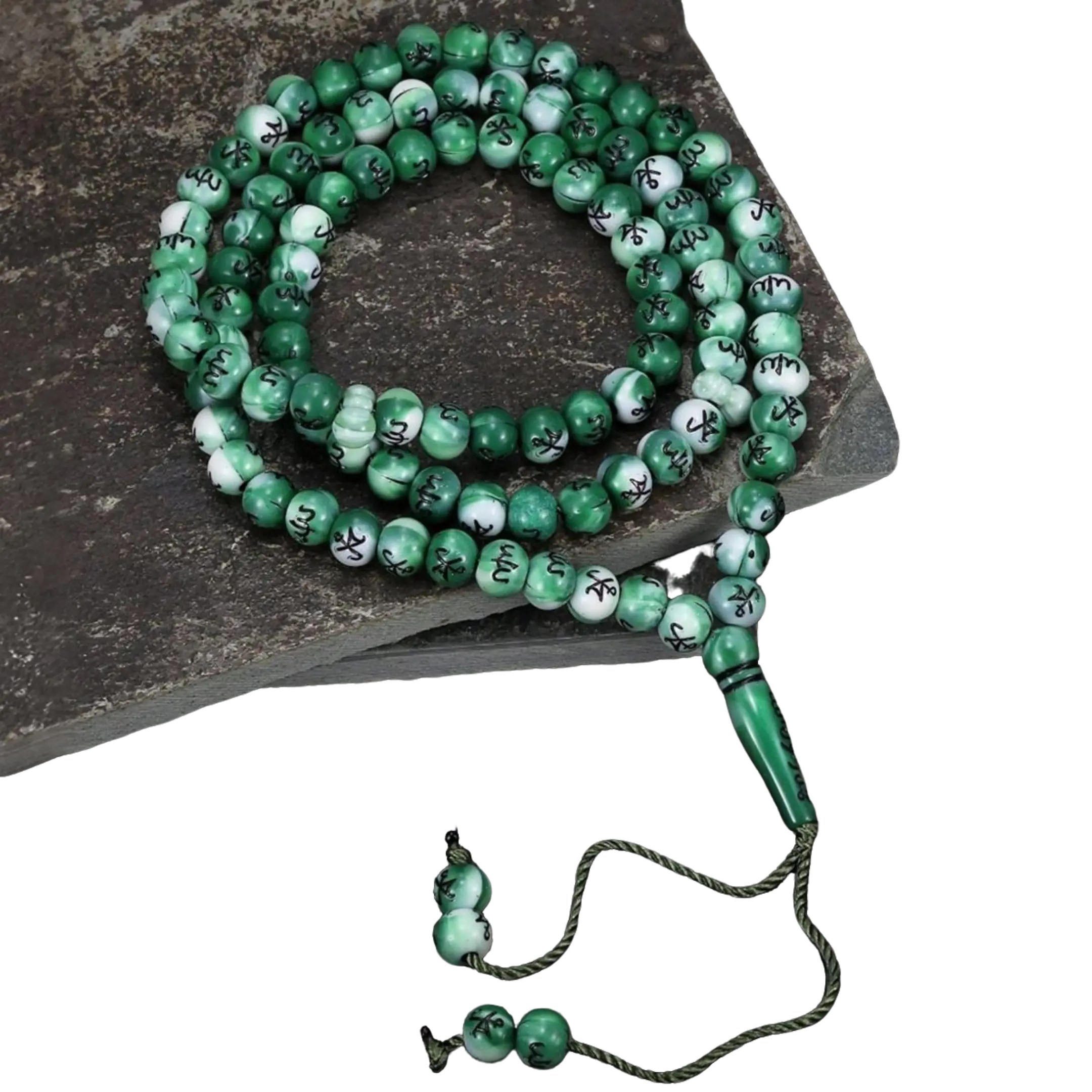 Retro Ethnic Style 99 Green Round Acrylic Beads Handmade Knotted Stackable Bracelet - Unisex Muslim Prayer & Worship Supply, Ramadan Gift for Male Users
