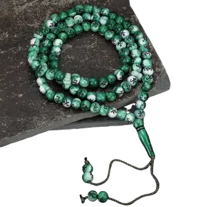 99 Round Beads, Retro Ethnic Style Green Round Acrylic Prayer Beads, Handmade Knotted Beads, Bracelet, Stackable for Both Men and Women, Ramadan Gift, Prayer and Worship Supplies