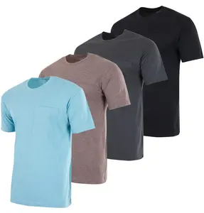 Real Essentials 4 Pack: Men's Cotton Performance Short Sleeve Crew Neck Pocket T-Shirt Athletic Top (Available in Big & Tall)