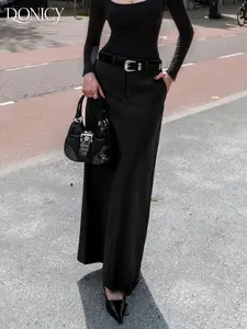 Women's High Waist Split Long Pencil Skirt Bottom, Elegant Retro Solid Color for Daily Wear, Casual, Business Office, Date Night, Versatile Fashion