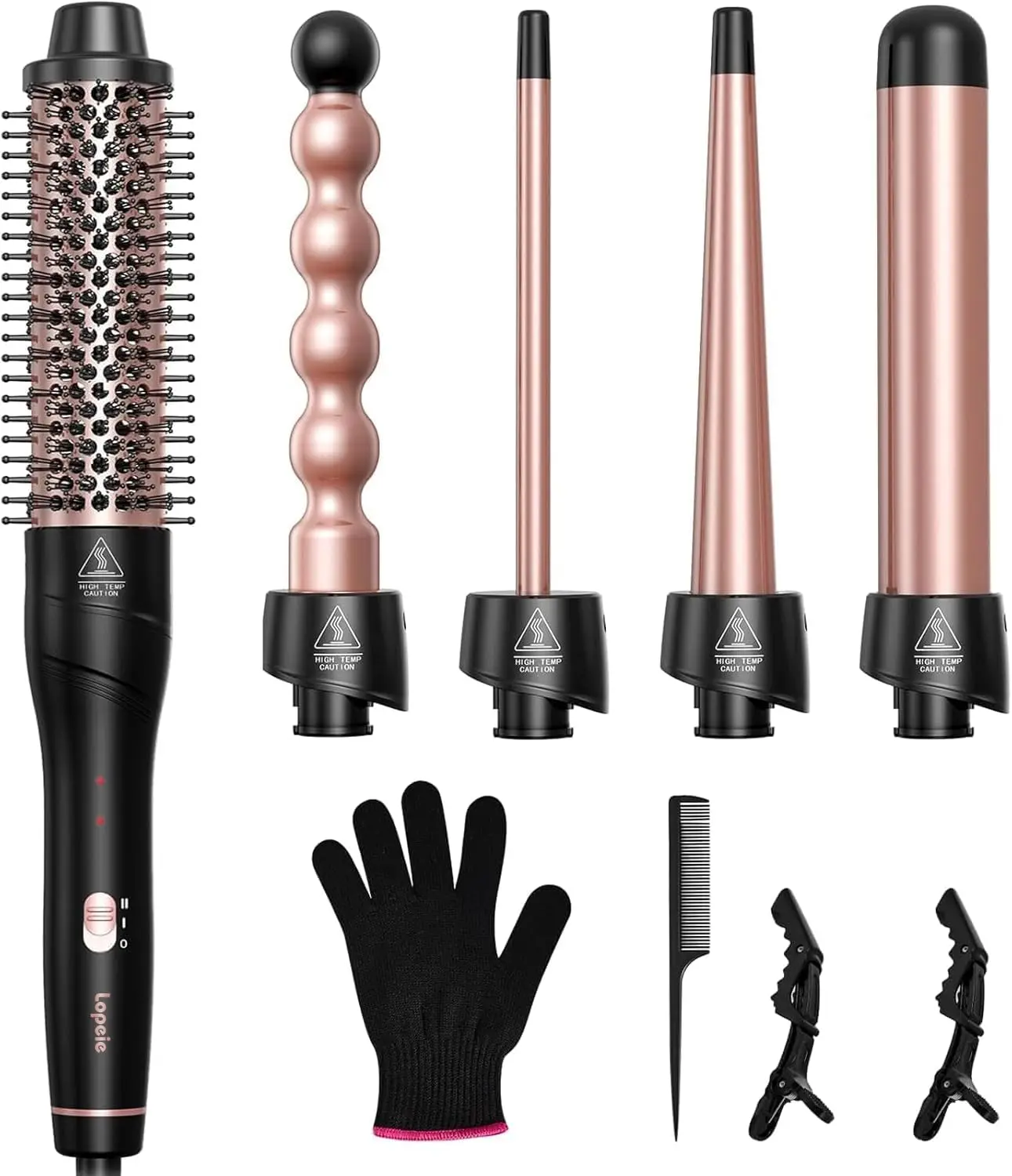 Lopeie 5 in 1 Wand Curling Iron Set, Hair Styling Tools with Thermal Brush and 4 Interchangeable Ceramic Barrels from 1/2 to 1 1/2 inch, Fast Heating, Dual Voltage Hair Curler, Gifts for Women