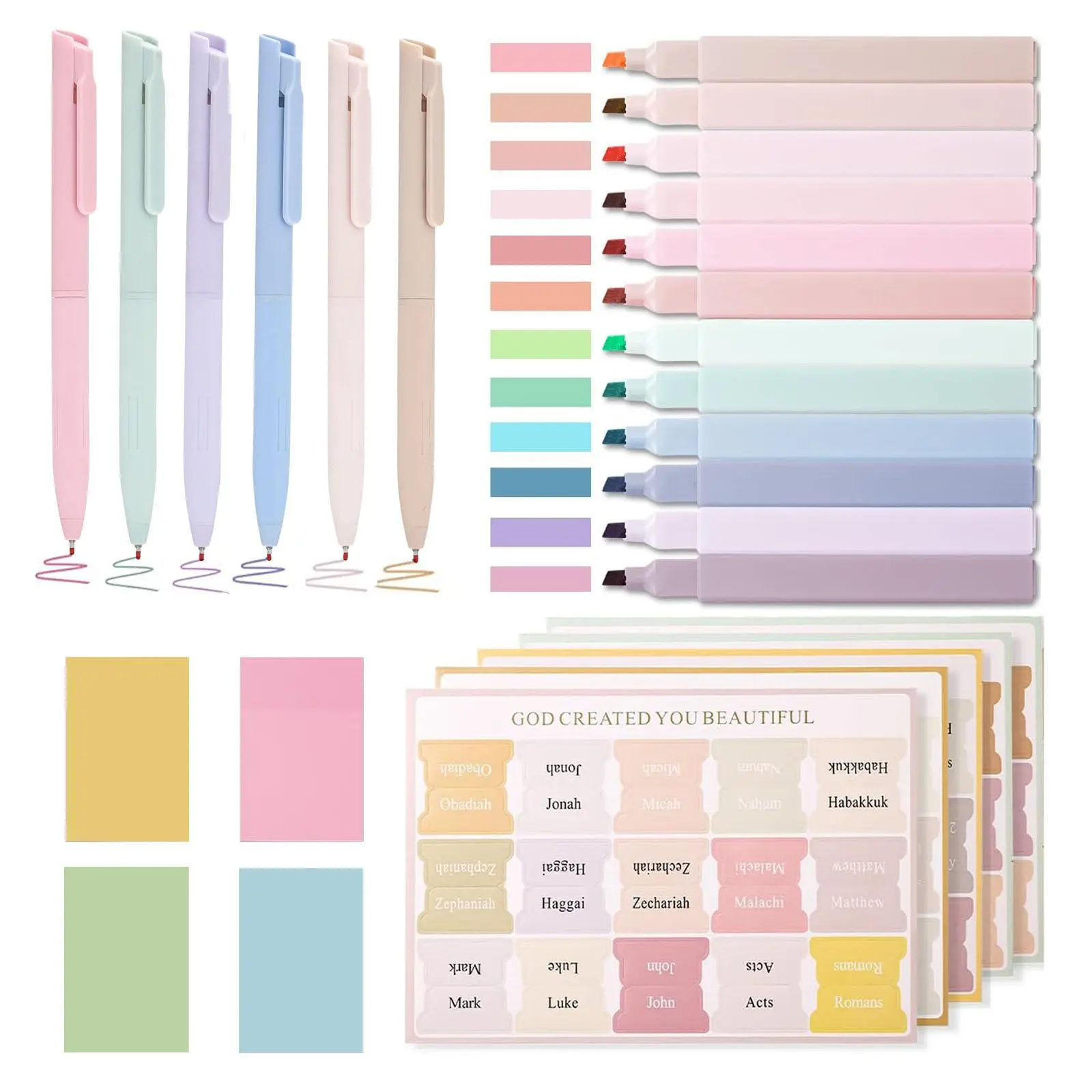 Bible Journaling Kit, Bible Study Supplies Set, Including Bible Highlighters & Bible Tabs Set & Smooth Bible Pens & Pads Sticky Notes, School Supplies, Writing Supplies, Writing Tools