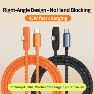 45W right-angle charging cable, 90° design that doesn’t obstruct hands; compatible with Apple iPhone 17/16/15 series; suitable for gaming, watching shows/series, car use, travel, and commuting; convenient charger; convenient iPhone charger; also compatibl