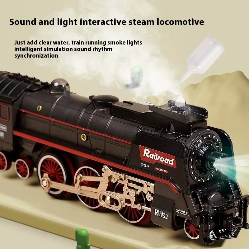 Smart Electric Model Train - 3x Realistic Steam Spray, 2x LED Lights, Sound Effects & Whistle, Collectible Remote Control Toy, Holiday Gift for Kids