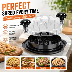 Large Chicken Shredder Tool for Effortless Meat Prep, Upgraded BPA-Free Rotating Shredding Bowl with Transparent Lid & Anti-Slip Handle, Perfect for Pork, Beef, Chicken & Vegetables, Ideal Kitchen Gadget for Family Cooking