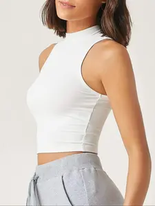 Women's Casual Crop Top Sports Tank, Moisture-Wicking Breathable Fitted Sleeveless T-Shirt, All Seasons Wear, No Ca Prop 65