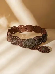 Boho Punk Vintage Hollow-Out Oval Belt for Women, Adjustable Plus Size, Perfect for Jeans & Dresses, Everyday Casual & Vacation, Adjustable Belts