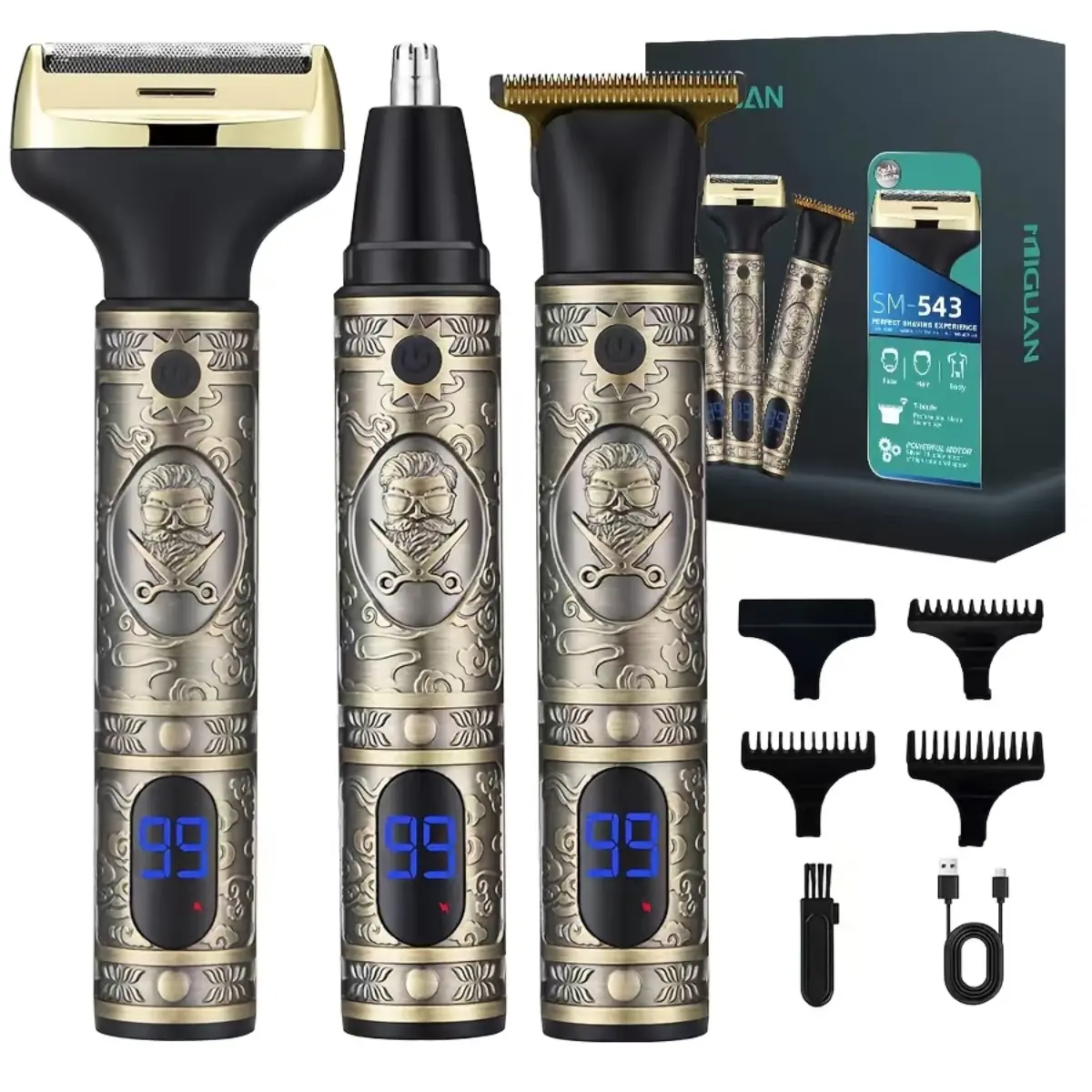 Men's 3-in-1 Grooming Kit - Multifunctional Electric Shaver with Adjustable Hair Clippers, Nose Trimmer & Razor Attachments, Digital Display, Plug, Handle, Daily, Haircutting Tool Kit, Portable, Charging Cable, Daily Grooming, Beauty Products, Face, Home,