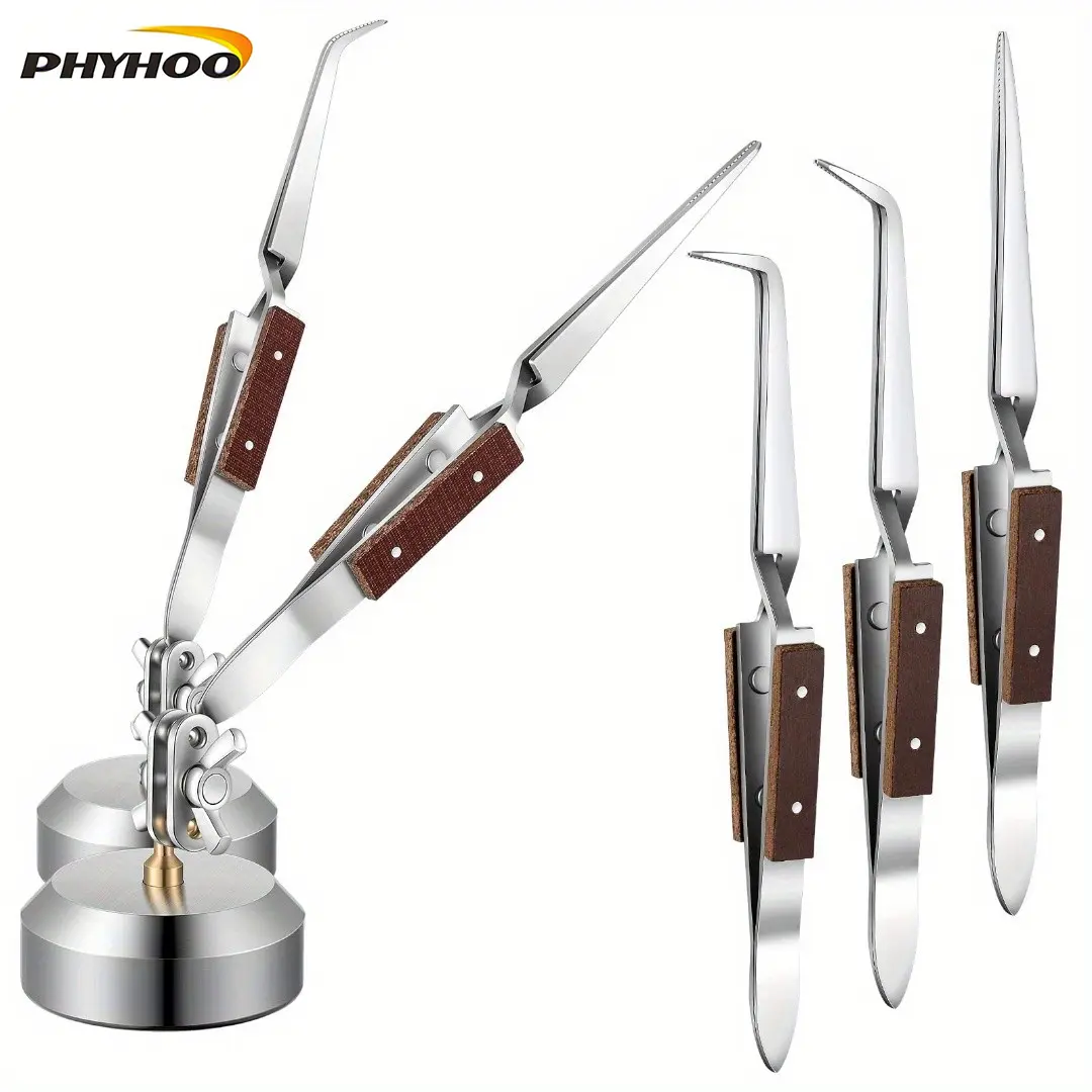 Adjustable Third Hand Soldering Tool with Stainless Steel Base, Insulated Grips & Tweezers Holder for DIY Jewelry Making, Pendant Repair, Wires, Charms, Small Metal Parts