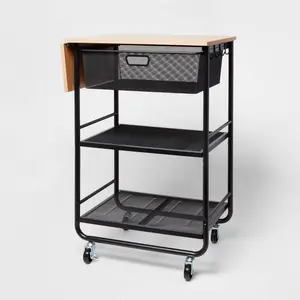 Brightroom Modern Plastic Steel Wood 3 Shelves Hooks Storage Black Metal Mesh