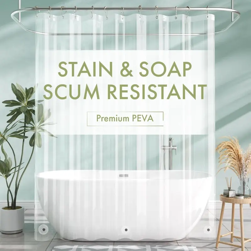 [New Deal] PEVA Plastic Shower Curtain Liner, 72x72in Waterproof Lightweight Modern Bathroom Liner, 3-Magnet Hold, 12 Rustproof Metal Grommets, Compatible with Straight Shower Curtain Rods