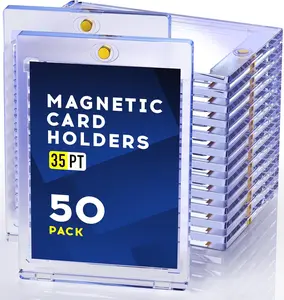 50ct Magnetic Card Holder, 35pt One Touch Card Holder, U-V Protectors Hard Plastic for Trading Cards, Magnet Case, Sports, Game, Football, Baseball